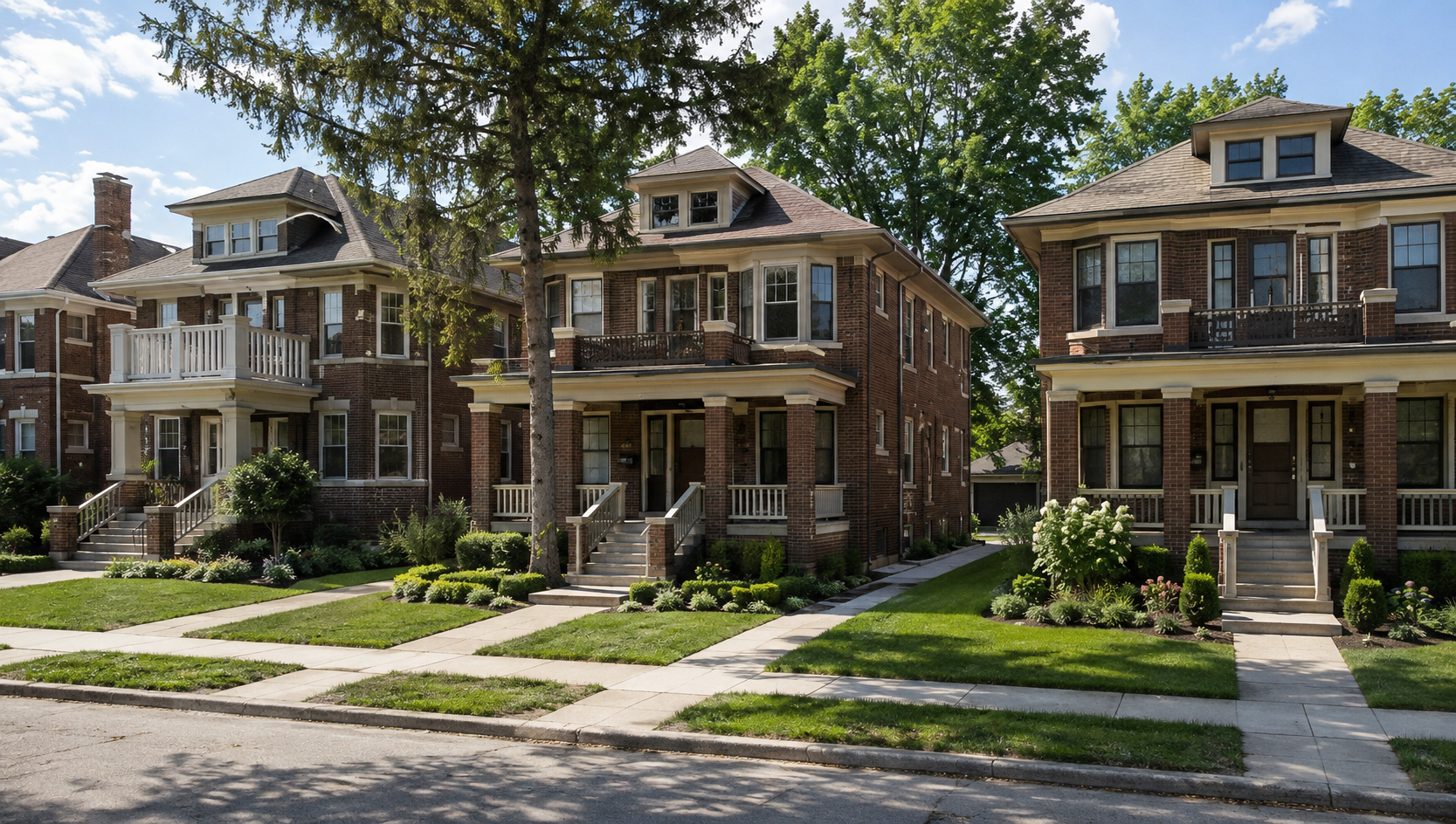 Conceptual Iron Oak duplex streetscape
